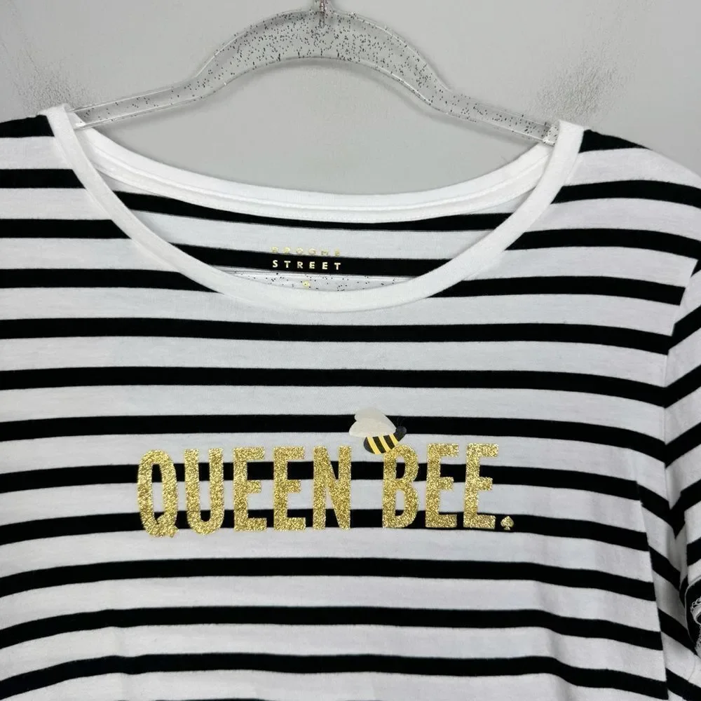 KATE SPADE | Queen Bee Black/White Striped Short Sleeve Shirt Women’s Size M